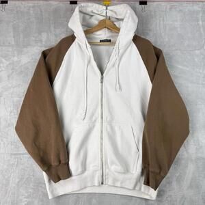 Brandy Melville Two Tone Zip Hoodie Cream Brown Raglan Casual Oversized One Size